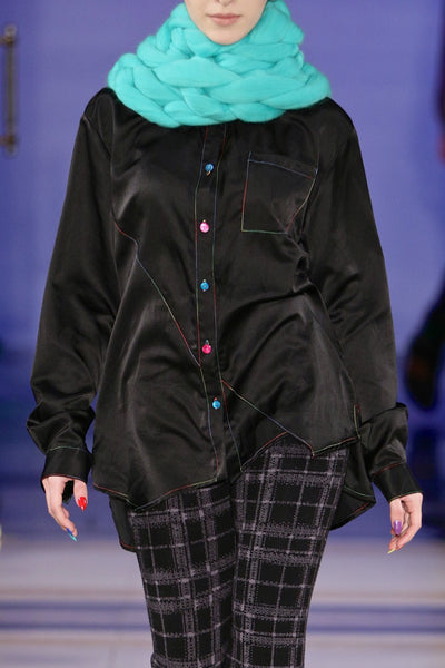 Sean Collection- Silk/Cotton Asymmetric Cutting Shirt- Black