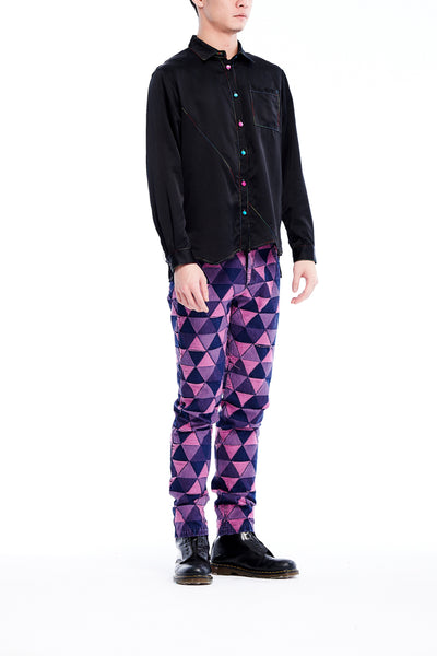 Sean Collection- Silk/Cotton Asymmetric Cutting Shirt- Black