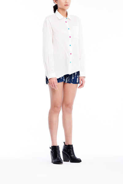 Sean Collection- Silk/Cotton Asymmetric Cutting Shirt- White