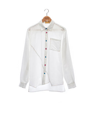 Sean Collection- Silk/Cotton Asymmetric Cutting Shirt- White