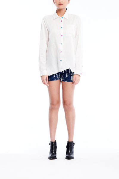 Sean Collection- Silk/Cotton Asymmetric Cutting Shirt- White