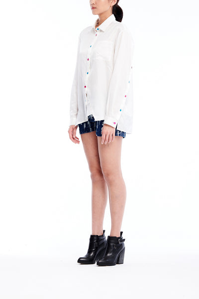 Sean Collection- Silk/Cotton Asymmetric Cutting Shirt- White