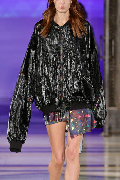 Sean Collection- Asymmetric Cutting Printed Short Dress- Rainbow Triangle Dots/Dark