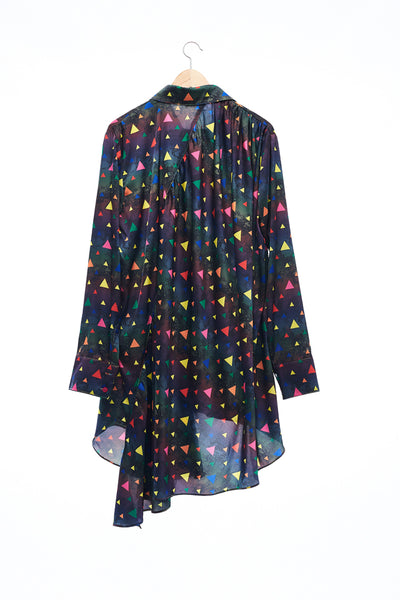 Sean Collection- Asymmetric Cutting Printed Short Dress- Rainbow Triangle Dots/Dark