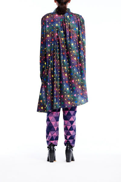 Sean Collection- Asymmetric Cutting Printed Short Dress- Rainbow Triangle Dots/Dark