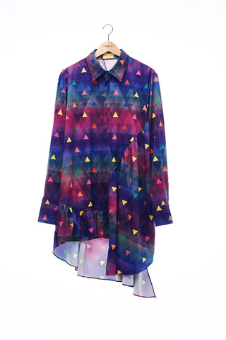 Sean Collection- Asymmetric Cutting Printed Short Dress- Rainbow Triangle Dots/Full Colour
