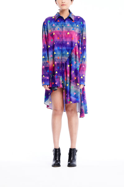 Sean Collection- Asymmetric Cutting Printed Short Dress- Rainbow Triangle Dots/Full Colour