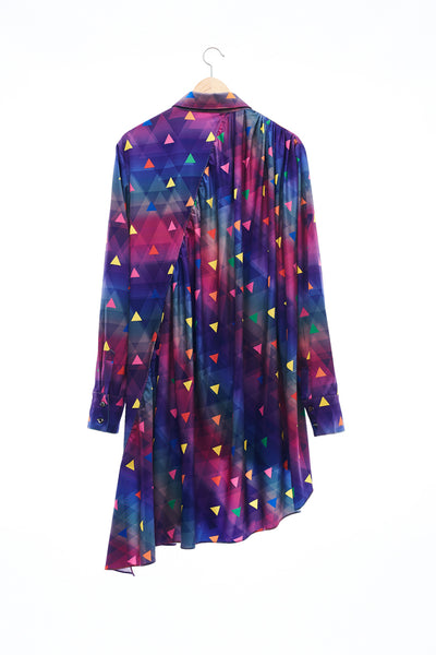 Sean Collection- Asymmetric Cutting Printed Short Dress- Rainbow Triangle Dots/Full Colour
