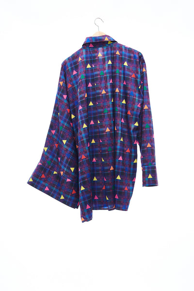 Sean Collection- Asymmetric Cutting Printed Short Dress- Purple Check with Rainbow Triangle Dots