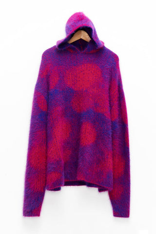 Slade Collection- Angora Hair Over Size Dots Jacquard Knitted Hoodie Top - Johan Ku Shop