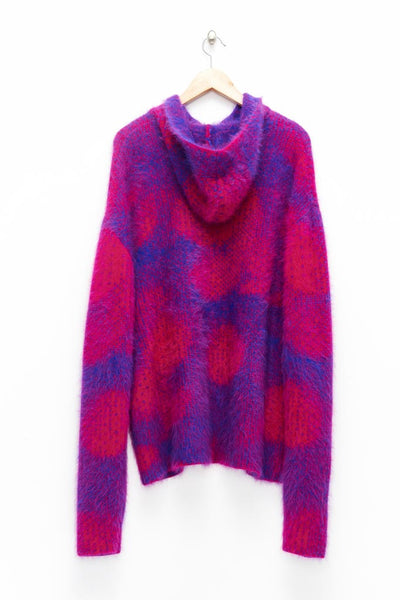 Slade Collection- Angora Hair Over Size Dots Knitted Jacquard Hoodie Top - Johan Ku Shop