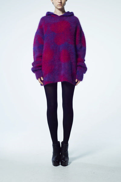Slade Collection- Angora Hair Over Size Dots Knitted Jacquard Hoodie Top - Johan Ku Shop