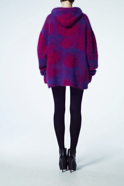 Slade Collection- Angora Hair Over Size Dots Knitted Jacquard Hoodie Top - Johan Ku Shop