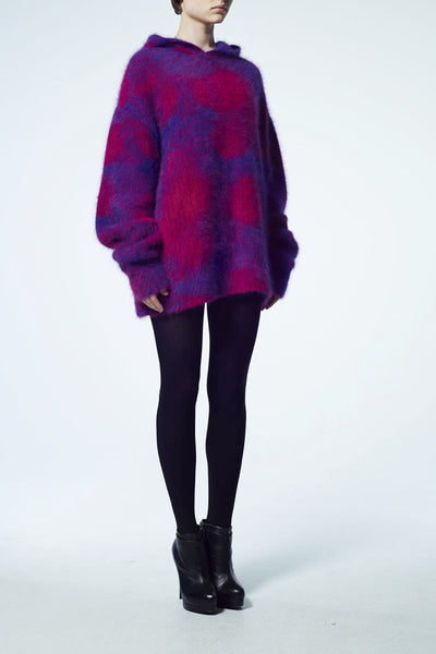 Slade Collection- Angora Hair Over Size Dots Knitted Jacquard Hoodie Top - Johan Ku Shop