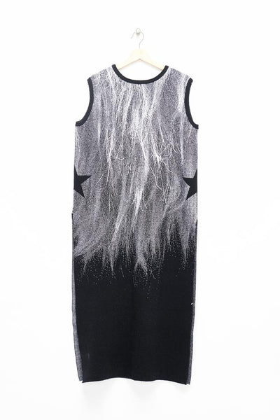 Slade Collection- Fur and Slogan Knitted Jacquard Long Vest Top - Johan Ku Shop