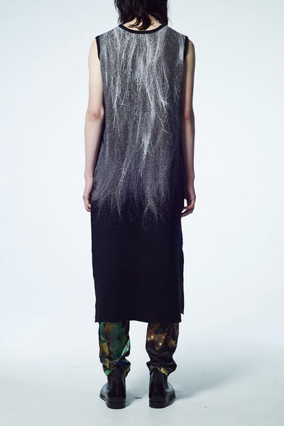Slade Collection- Fur and Slogan Knitted Jacquard Long Vest Top - Johan Ku Shop