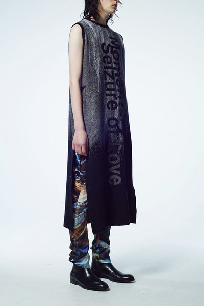 Slade Collection- Fur and Slogan Knitted Jacquard Long Vest Top - Johan Ku Shop