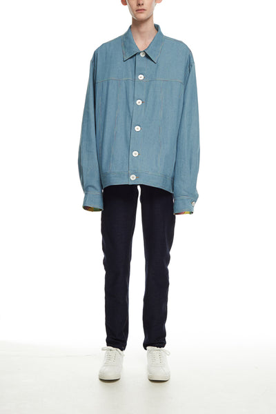 Andy Collection- Rainbow Detailed Over-sized Jeans Jacket-Light Blue - Johan Ku Shop