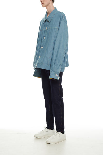 Andy Collection- Rainbow Detailed Over-sized Jeans Jacket-Light Blue - Johan Ku Shop