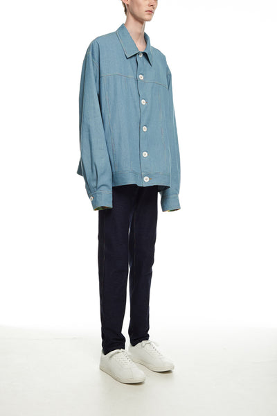 Andy Collection- Rainbow Detailed Over-sized Jeans Jacket-Light Blue - Johan Ku Shop