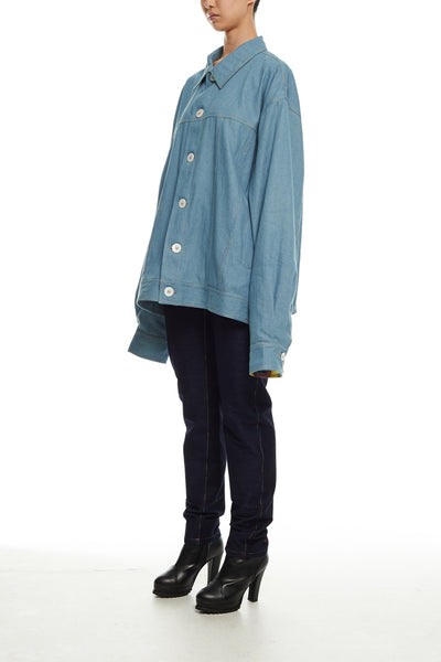 Andy Collection- Rainbow Detailed Over-sized Jeans Jacket-Light Blue - Johan Ku Shop