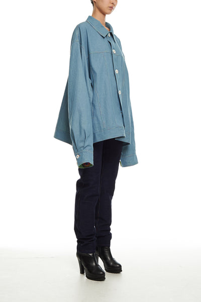 Andy Collection- Rainbow Detailed Over-sized Jeans Jacket-Light Blue - Johan Ku Shop