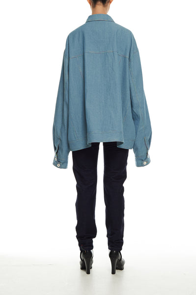 Andy Collection- Rainbow Detailed Over-sized Jeans Jacket-Light Blue - Johan Ku Shop